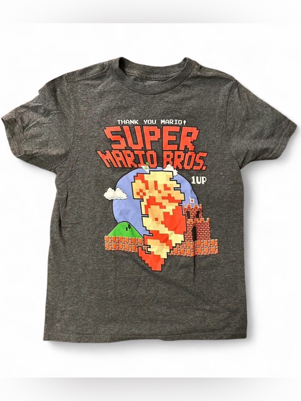 Nintendo Boys Gray Super Mario Bros Pixel Flame Tee